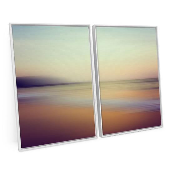 Imagem de Quadro Decorativo Abstrato C/ Moldura Kit 2 Telas 75x50 Moderno Degradê Cores Praia Motion Blur - Bimper