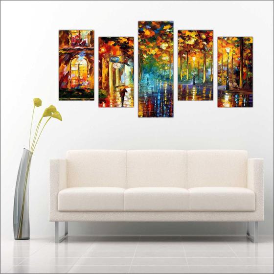 Imagem de Quadro Decorativo Abstrato Casal Paris Arte Moderna Salas 5 Peças Com Moldura