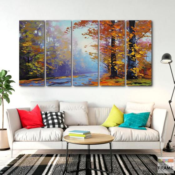 Imagem de Quadro Decorativo -Abstrato Floresta Pintura -Tela em Tecido 5 peças