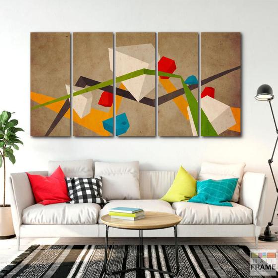 Imagem de Quadro Decorativo -Abstrato  Geometrico Marron -Tela em Tecido 5 peças