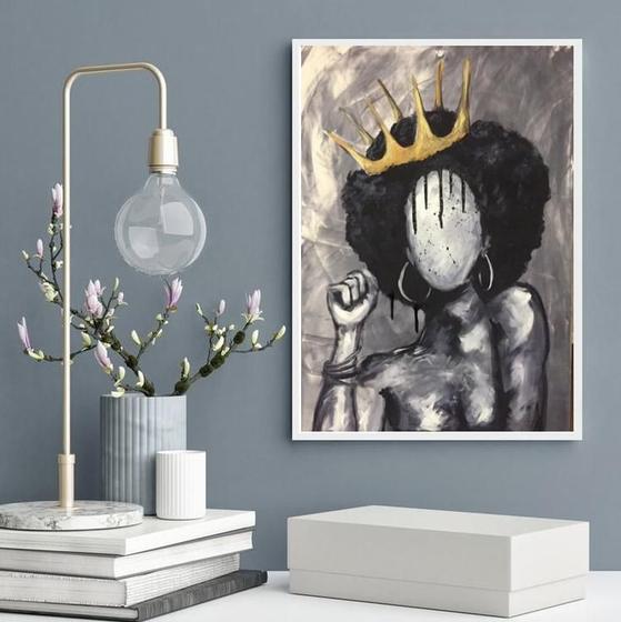 Imagem de Quadro Decorativo Abstrato Negra Com Coroa 33X24Cm - Vidro