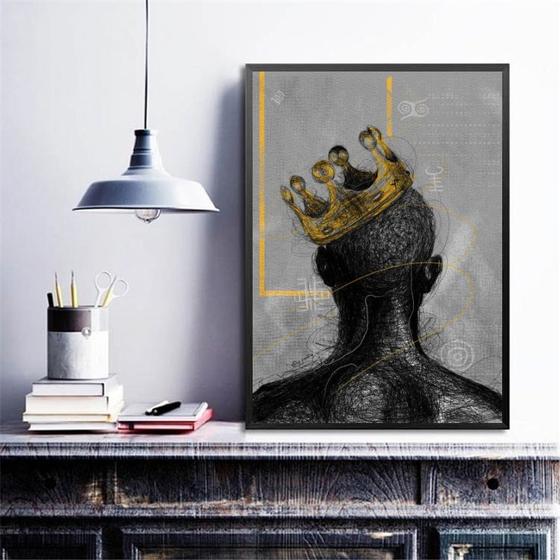 Imagem de Quadro Decorativo Abstrato Negro Com Coroa 24x18cm - com vidro