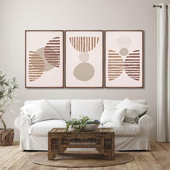 Imagem de Quadro Decorativo Abstrato Pintura Rústica com 3 Telas de Parede para Sala Quarto Escritório