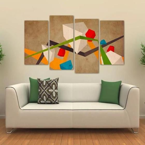 Imagem de Quadro Decorativo Abstrato Sala Escritório Em Tecido 4 Peças