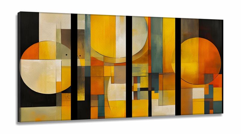 Imagem de Quadro Decorativo Abstrato Tons de Amarelo em Tecido Canvas 130x60 cm