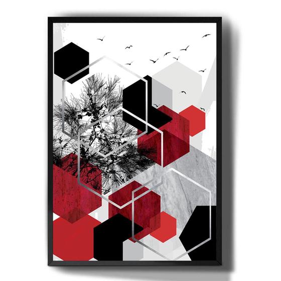 Imagem de Quadro Decorativo Abstrato Vermelho Preto Modern Art