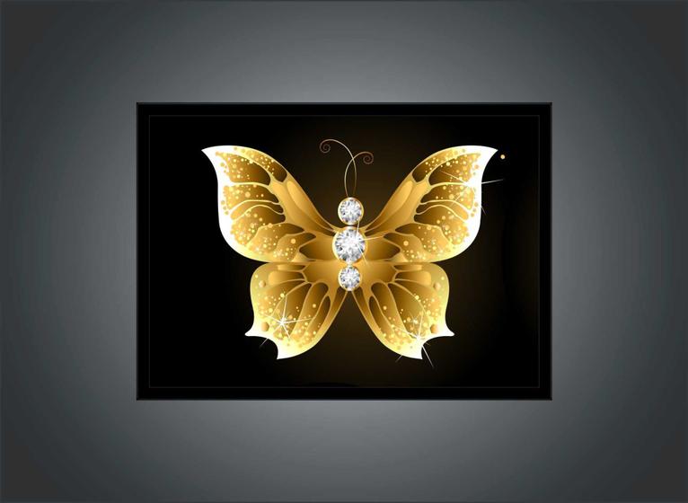 Imagem de Quadro Decorativo Animais Borboleta Dourada Cores Paisagem Natureza Com Moldura RC104