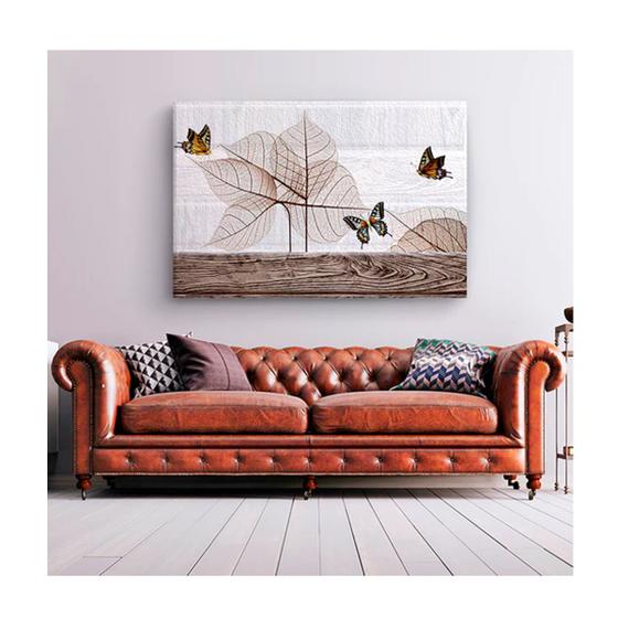 Imagem de Quadro Decorativo Animais Borboletas Lineares c/ Moldura Marrom