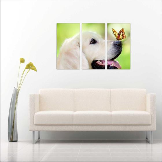 Imagem de Quadro Decorativo Animais Cão Pet Shop Salas 3 peças Com Moldura