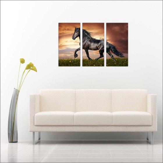 Imagem de Quadro Decorativo Animais Cavalo Salas 3 peças Com Moldura