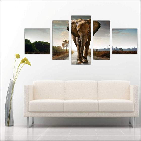 Imagem de Quadro Decorativo Animais Elefante Mosaico Com 5 Peças TT1