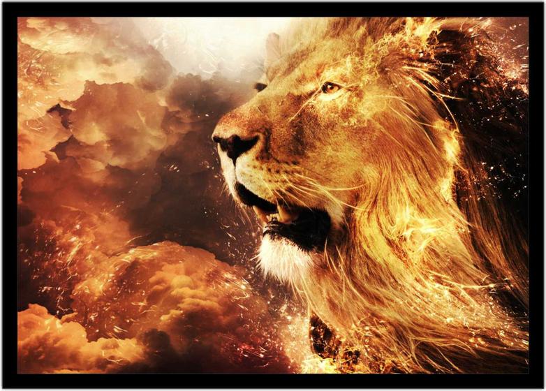 Imagem de Quadro Decorativo Animais Leão Abstrato Pet Shop Veterinário Natureza Paisagem Com Moldura RC011