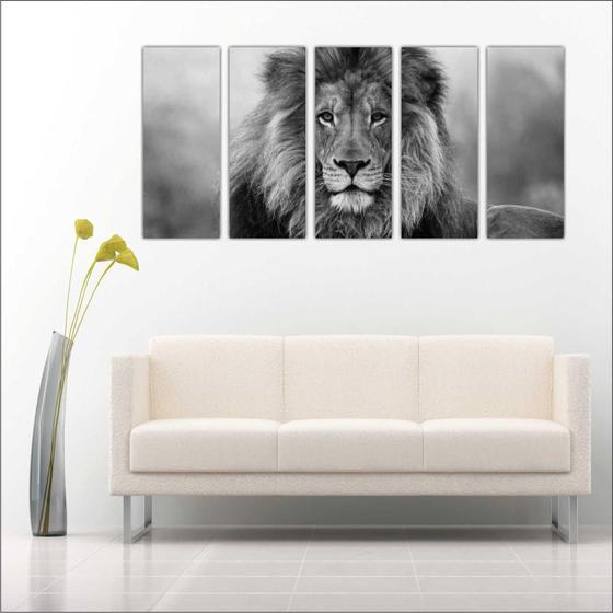 Imagem de Quadro Decorativo Animais Leão Mosaico Moderno 5 Peças GG6