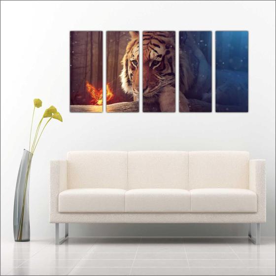 Quadro Decorativo Animais Tigre Mosaico Moderno 5 Peças GG4 Menor preço em Quadro Decorativo Animais Tigre Mosaico Moderno 5 Peças GG4