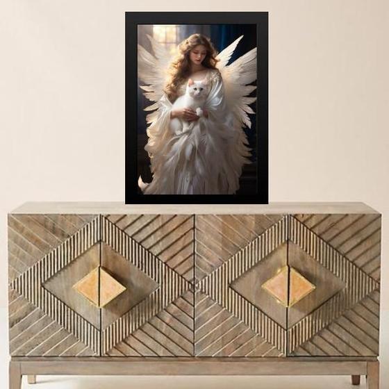Imagem de Quadro Decorativo Anjo Com Gato 24X18Cm - Com Vidro
