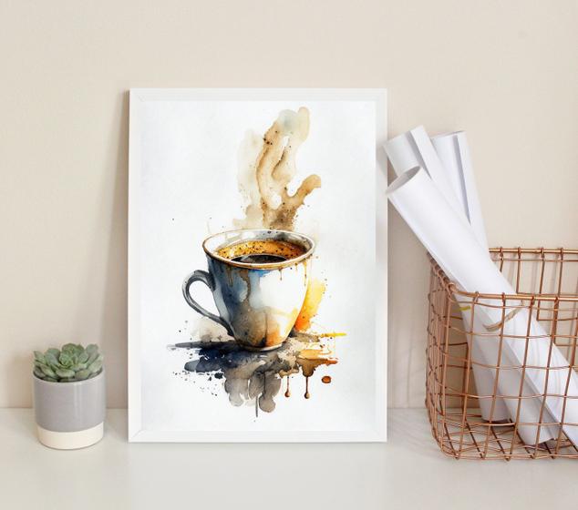 Imagem de Quadro Decorativo Aquarela Café 24x18cm - com vidro