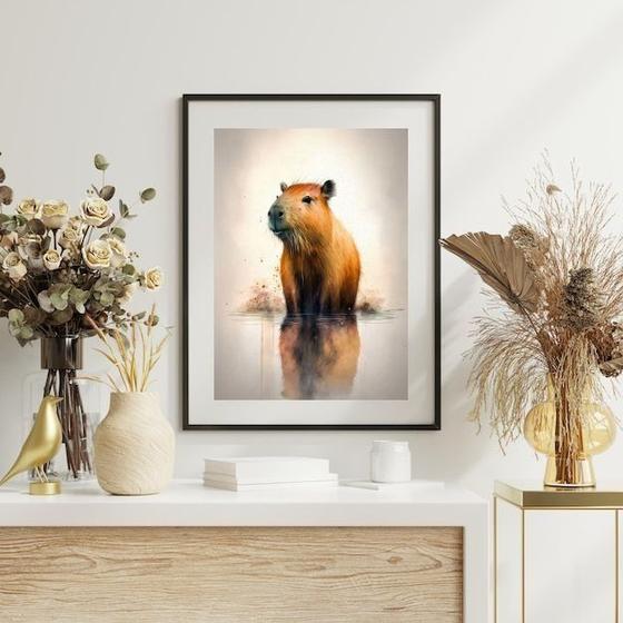 Imagem de Quadro Decorativo Aquarela Capivara - 60x48cm