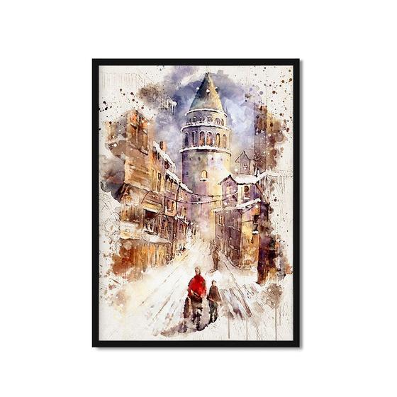Imagem de Quadro Decorativo Aquarela Pintura Torre Passeio Sala Quarto Escritório 43x63cm Laminado