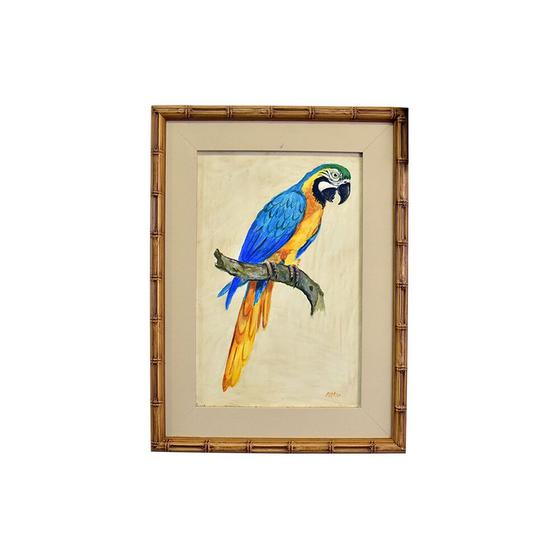 Imagem de Quadro Decorativo Arara Azul Amarelo com Bege 29x39cm