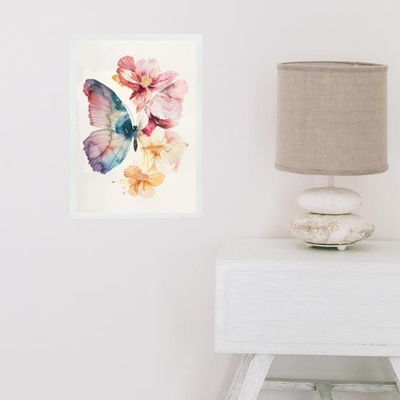 Imagem de Quadro Decorativo Arte Borboleta Asa Flores 24x18cm - com vidro