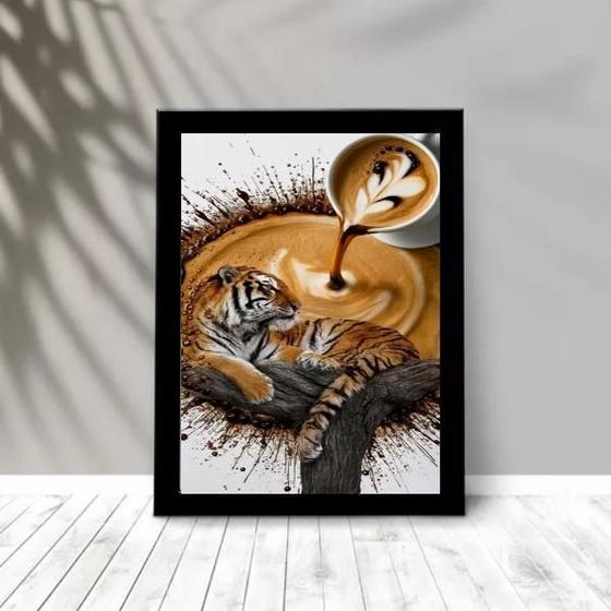 Imagem de Quadro Decorativo Arte Café Tigre 33X24Cm - Com Vidro