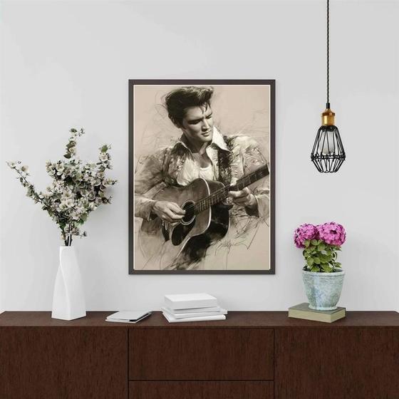 Imagem de Quadro Decorativo Arte Elvis Presley - Violão 24x18cm - com vidro