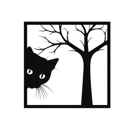 Imagem de Quadro Decorativo Arte Gato Arvore 30Cm Mdf Preto 3Mm