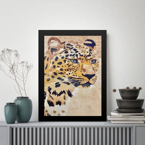 Imagem de Quadro Decorativo Arte Leopardo Bege 24x18cm - com vidro