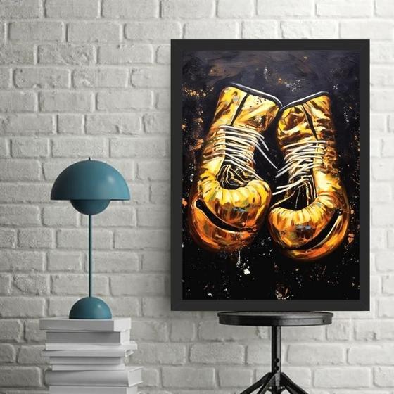 Imagem de Quadro Decorativo Arte Luvas Boxe Dourada 24X18Cm