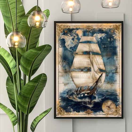 Imagem de Quadro Decorativo Arte Veleiro Vintage 24x18cm - com vidro