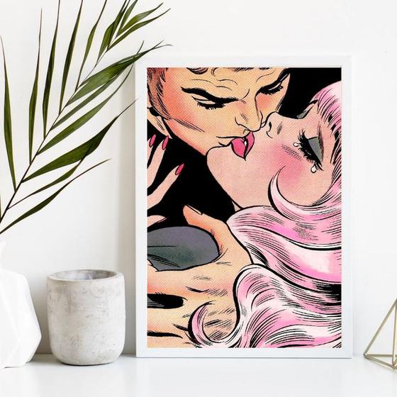 Imagem de Quadro Decorativo Arte Vintage Casal Pop Art 33x24cm - com vidro