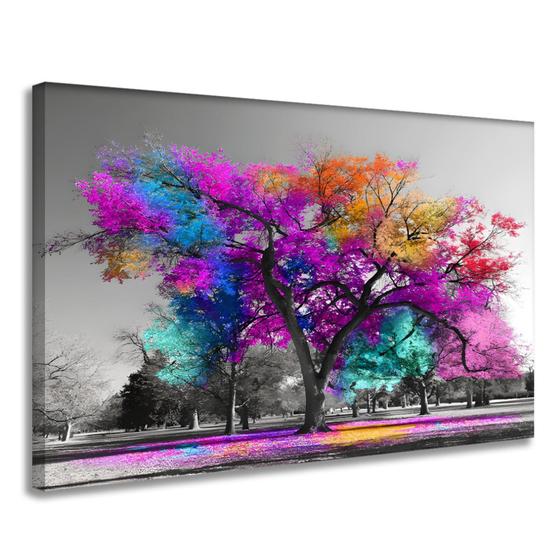 Imagem de Quadro Decorativo Arvore Colorida em Tela Canvas Decoração Sala 55cm X 90cm