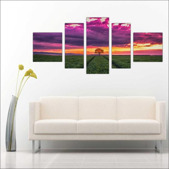 Quadro Decorativo Árvores Paisagens Salas Decoração Mosaico Com 5 Peças TT1 Menor preço em Quadro Decorativo Árvores Paisagens Salas Decoração Mosaico Com 5 Peças TT1