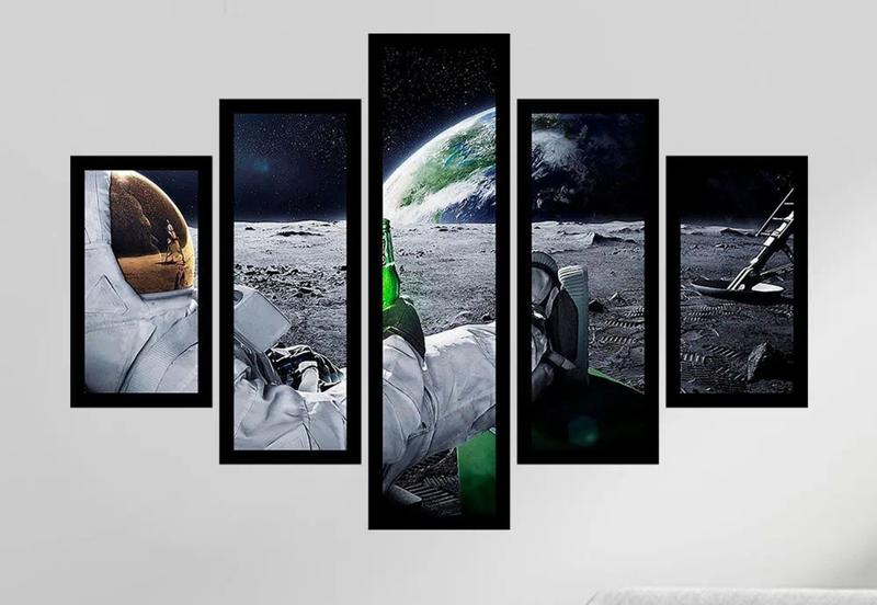 Imagem de Quadro decorativo astronauta 5 peças 115x60