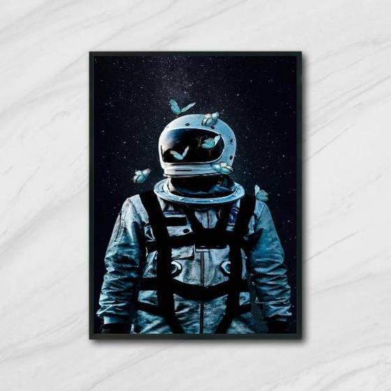 Imagem de Quadro Decorativo Astronauta E Borboletas 33x24cm - com vidro