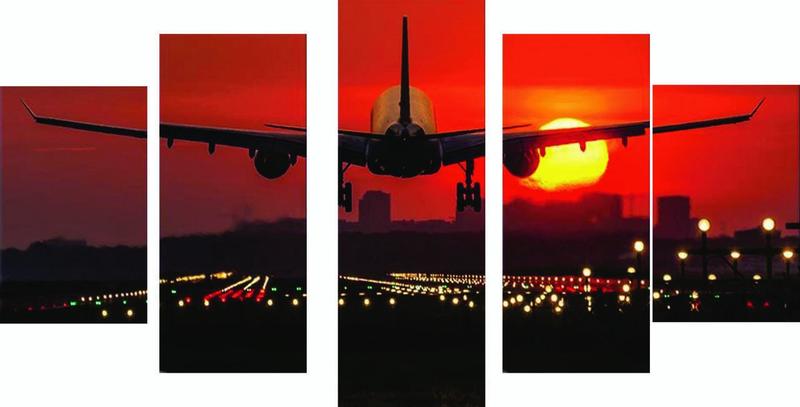 Imagem de Quadro Decorativo Avião Por Do Sol Kit Em Mdf E Adesivo