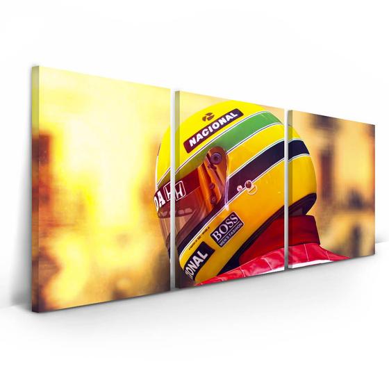 Imagem de Quadro Decorativo Ayrton Senna Capacete Amarelo 120x60 Sala