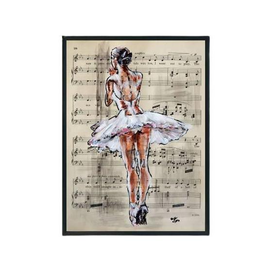 Imagem de Quadro Decorativo Bailarina E Partitura 24X18Cm - Com Vidro