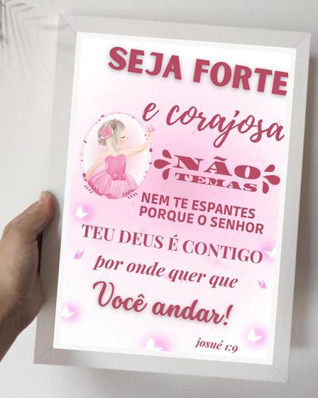 Imagem de Quadro decorativo bailarina Oração Seja Forte e Corajosa com Moldura e Proteção 33x24cm