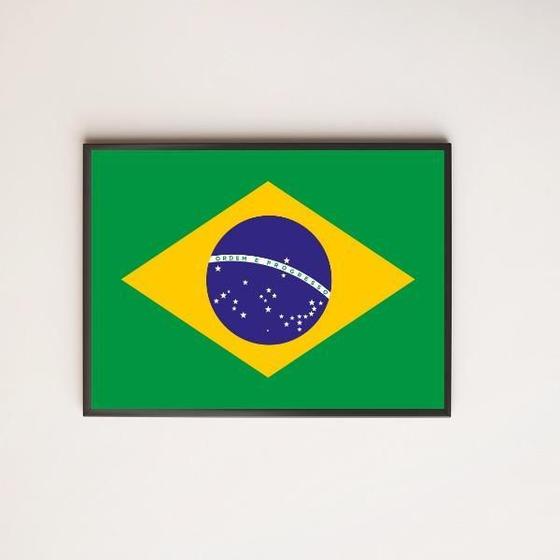 Imagem de Quadro Decorativo Bandeira Brasil 45X34Cm Moldura Preta