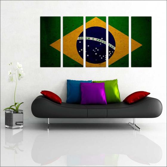 Imagem de Quadro Decorativo Bandeira Do Brasil Mosaico Com 5 Peças