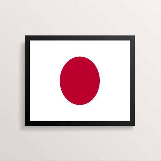 Imagem de Quadro Decorativo Bandeira Japão 45X34Cm Vidro Moldura Preta