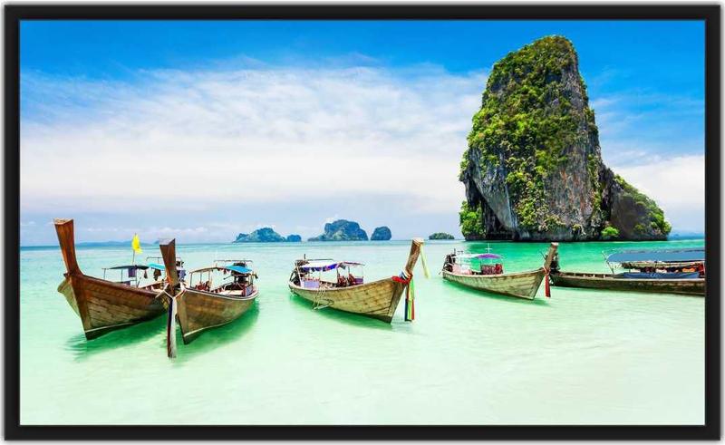 Quadro Decorativo Barco Coqueiros Paisagem Mar Praia Com Moldura 1 metro x 60 cm TT06 Menor preço em Quadro Decorativo Barco Coqueiros Paisagem Mar Praia Com Moldura 1 metro x 60 cm TT06