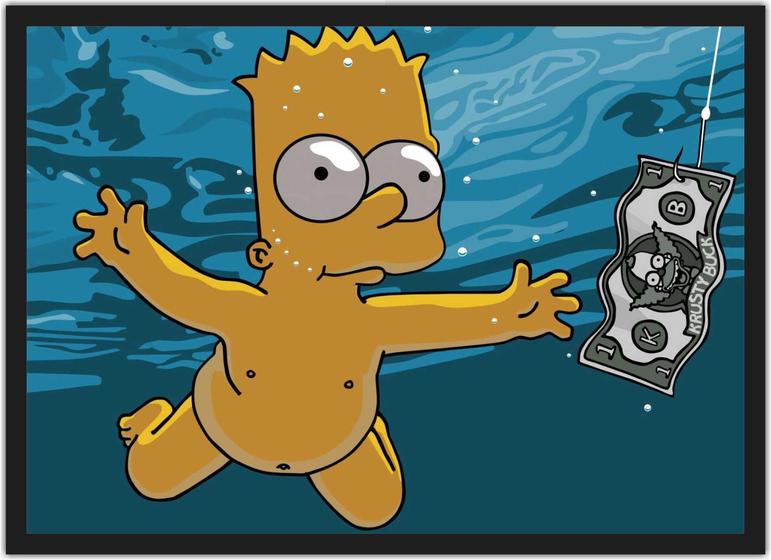 Imagem de Quadro Decorativo Bart Simpsons Nirvana Desenho Com Moldura