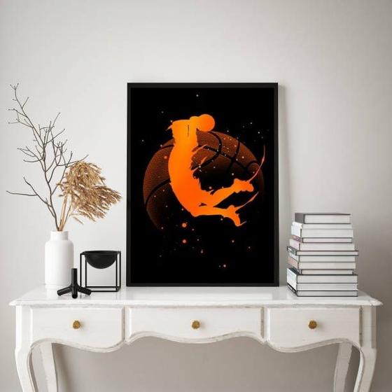 Imagem de Quadro Decorativo Basquete- Jogador E Bola 24x18cm - com vidro