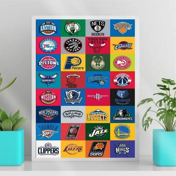 Imagem de Quadro Decorativo Basquete Logo Times 45x34cm - Vidro Branca