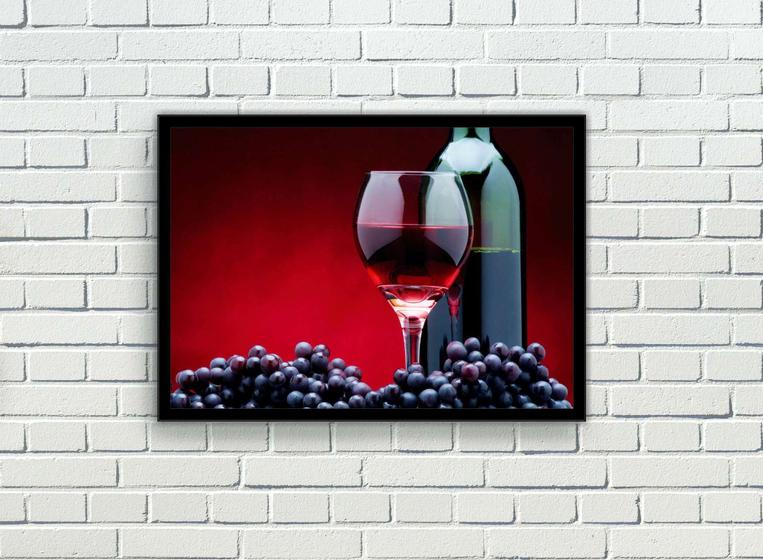 Imagem de Quadro Decorativo Bebidas Vinho Adega Uvas Pub Bares Lanchonetes Com Moldura RC032