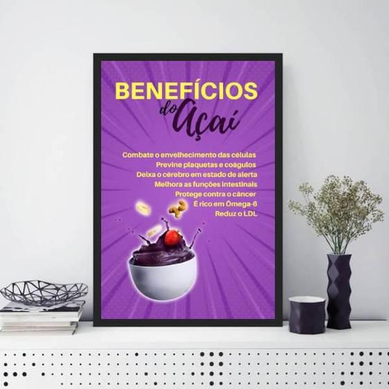 Imagem de Quadro Decorativo Benefícios Do Açaí 24X18Cm Moldura Preta