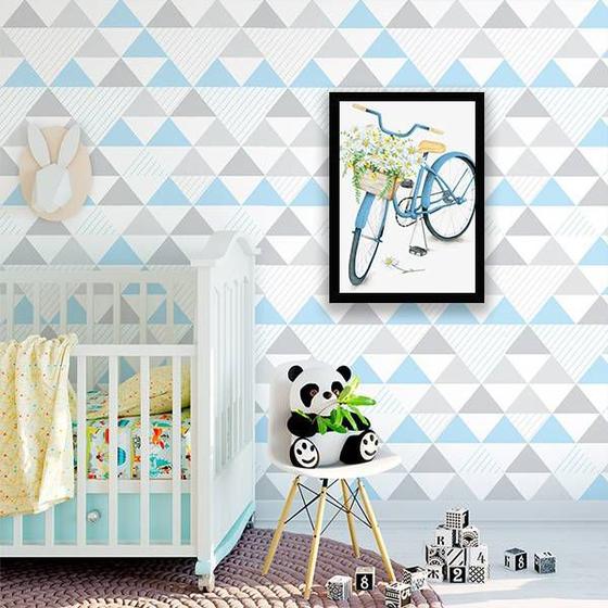 Imagem de Quadro Decorativo Bicicleta Azul com Flores 45x34cm