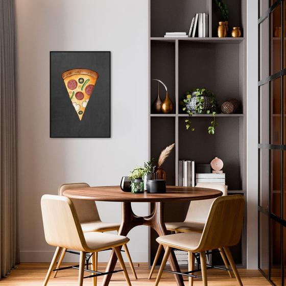 Imagem de Quadro Decorativo Black Chalk, Fatia de Pizza Moldura Filete, Preta